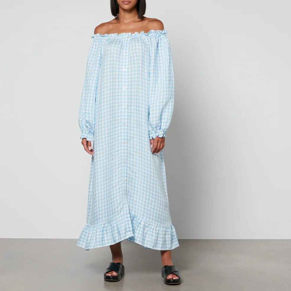 Sleeper Loungewear Gingham Linen-Blend Dress Image 1