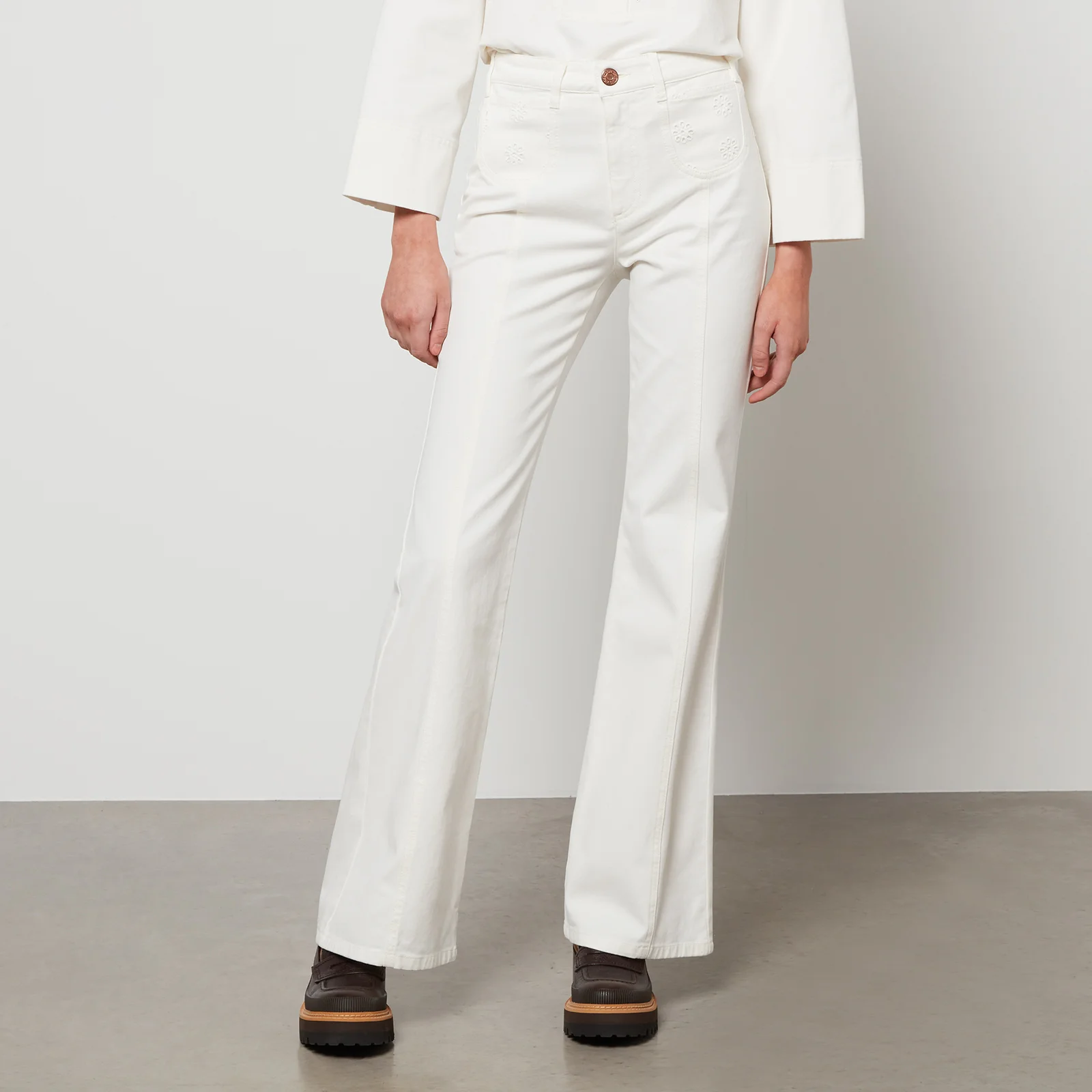 See By Chloé Women's Broderie Anglaise Denim Jeans - White Image 1