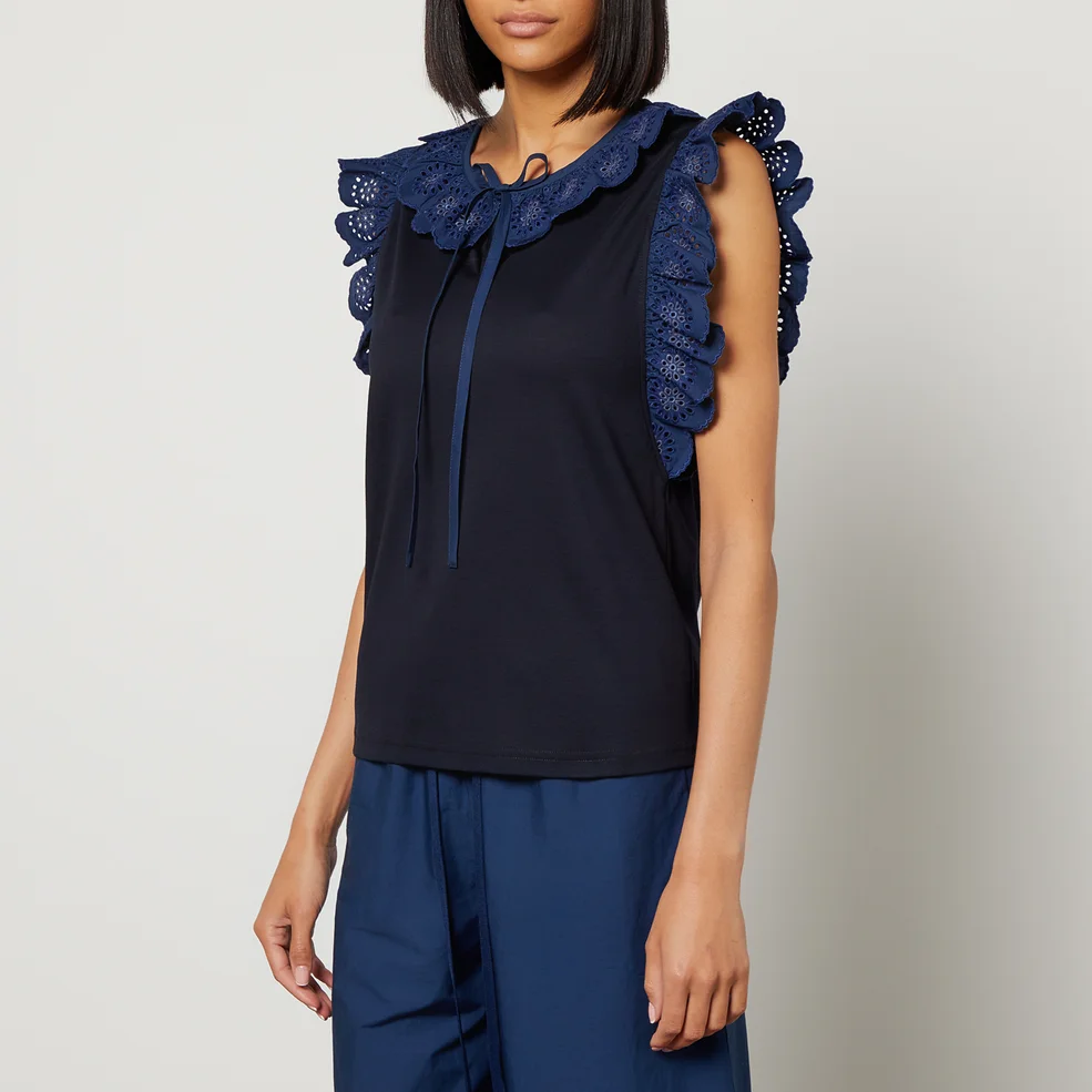 See By Chloé Women's Embellished Tee On Cotton Jersey Top - Ink Navy Image 1