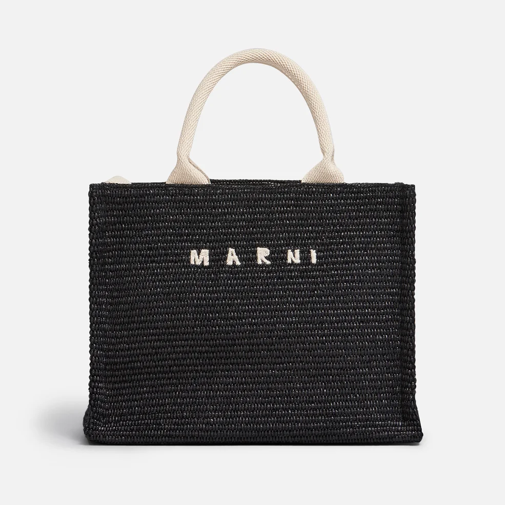 Marni Logo-Embroidered Raffia Tote Bag Image 1