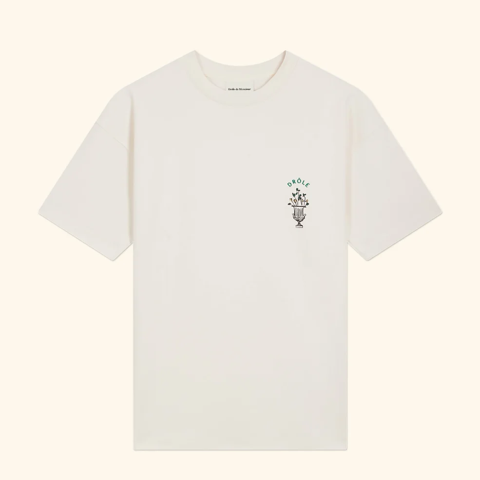 Drôle de Monsieur Men's Flower Logo T-Shirt - Cream Image 1