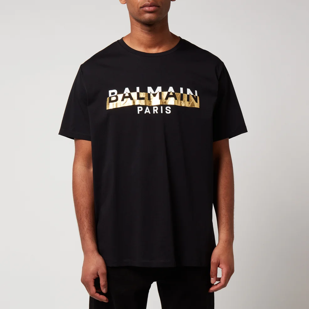 Balmain Men's Foil Tape T-Shirt - Black/White/Gold Image 1