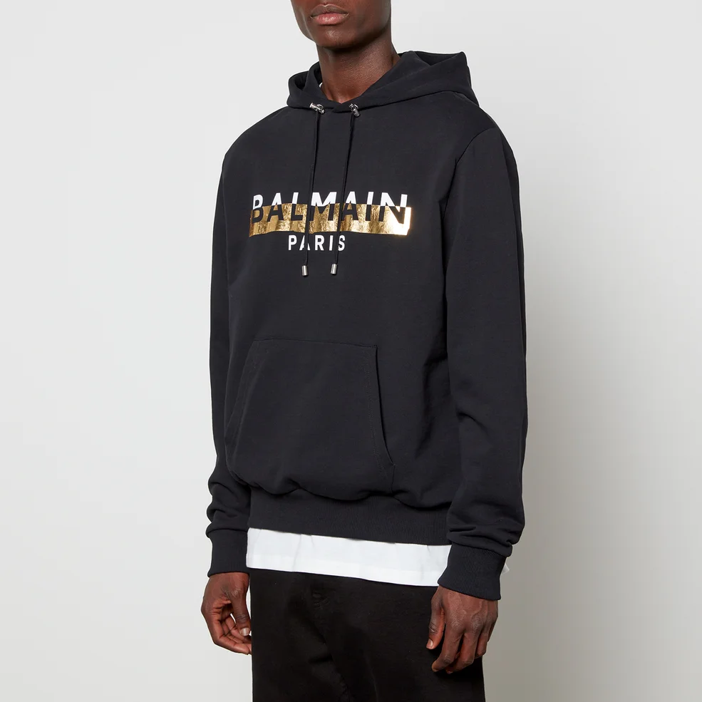 Balmain Men's Foil Tape hoodie - Black/White/Gold Image 1