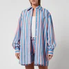 SZ Blockprints Women's Oversized Button Down Shirt - Faded Rose & London Blue - Image 1