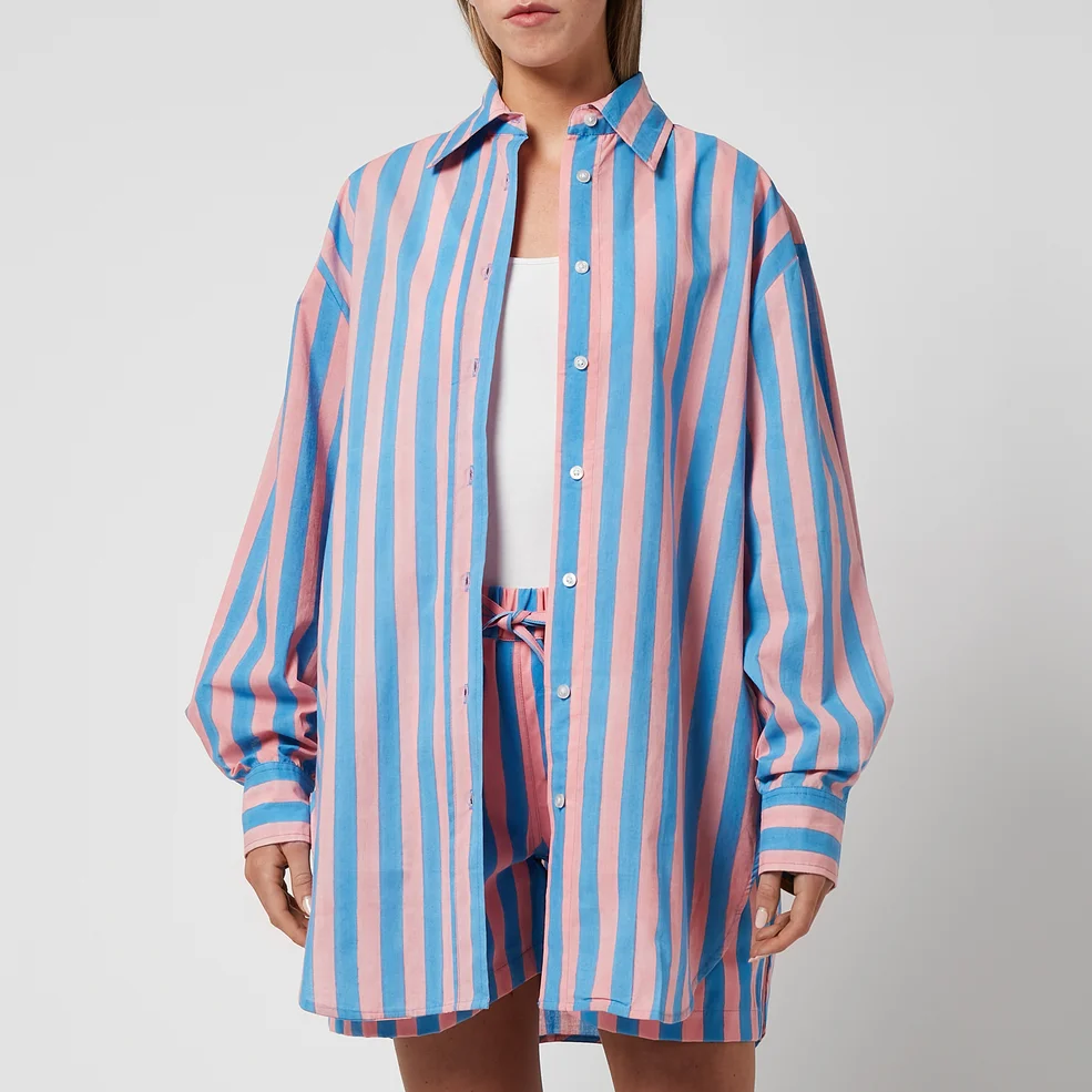 SZ Blockprints Women's Oversized Button Down Shirt - Faded Rose & London Blue Image 1