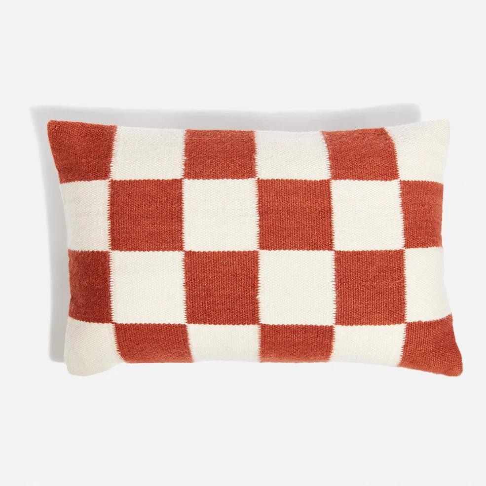ïn home Wool Checkerboard Cushion - 40x60cm - Terracotta Image 1