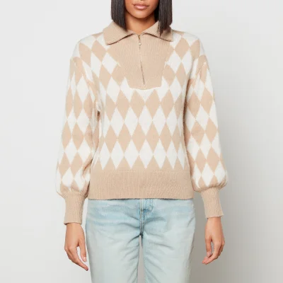 Kitri Women's Lorna Camel Diamond Zip Up Sweater - Camel/Ivory
