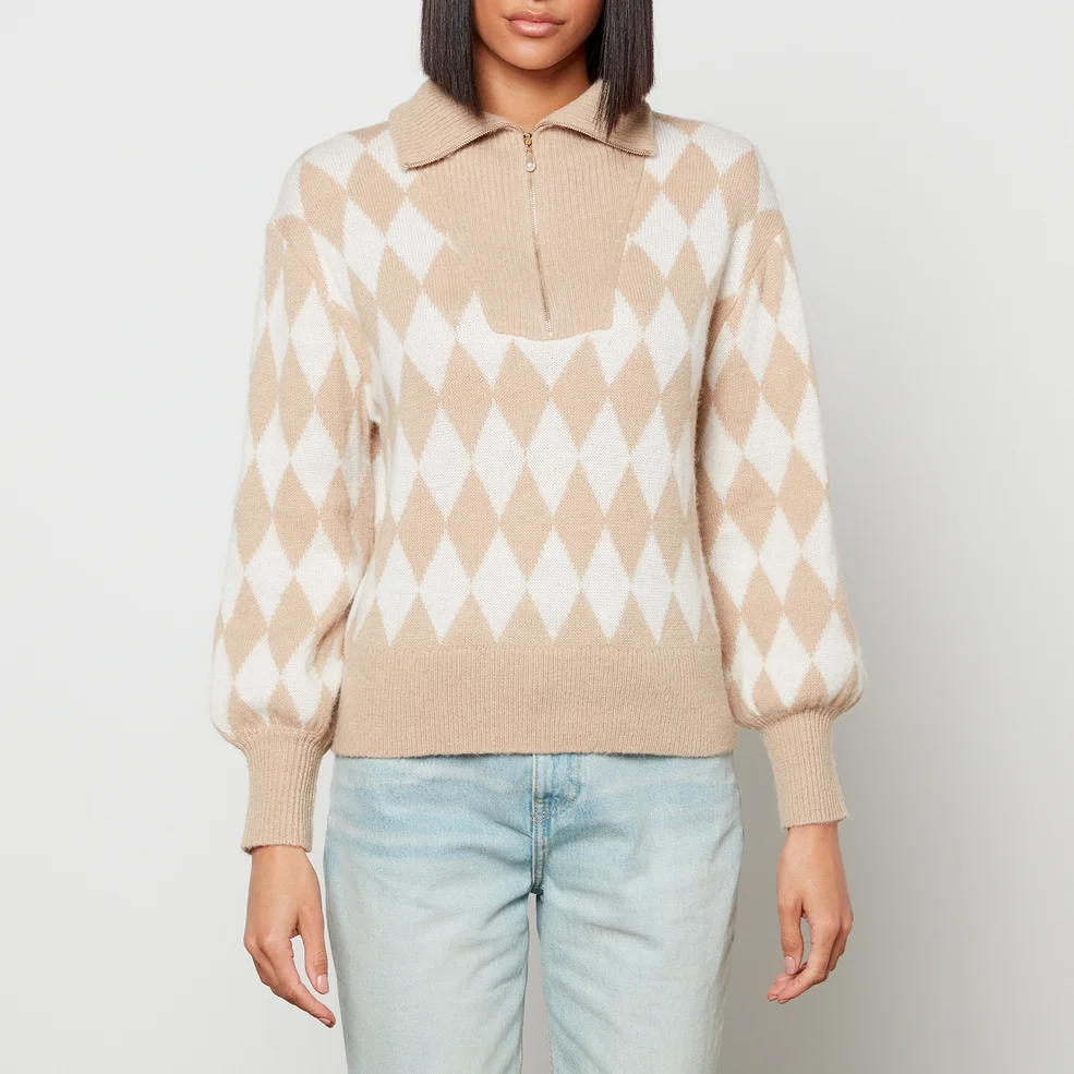 Kitri Women's Lorna Camel Diamond Zip Up Sweater - Camel/Ivory Image 1