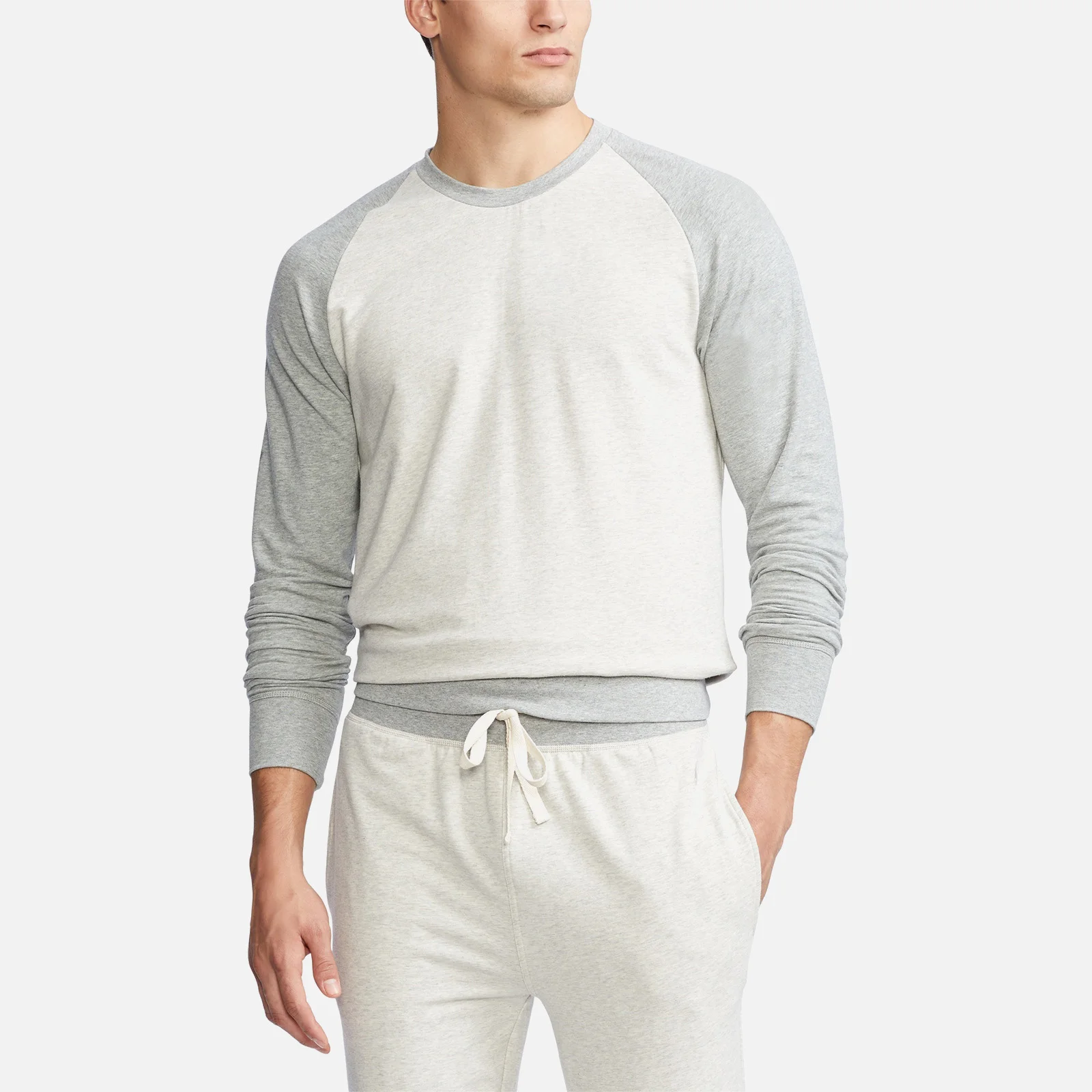 Polo Ralph Lauren Men's Lightweight Fleece Long Sleeve Top - Grey Colour Block Image 1