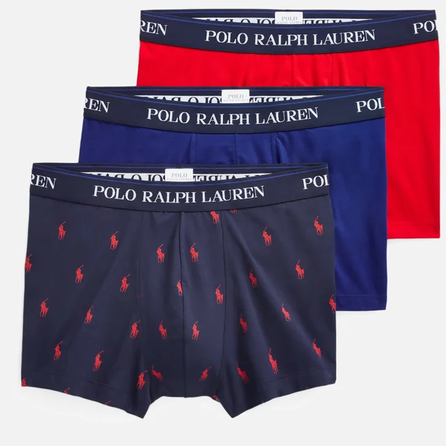 Polo Ralph Lauren Men's Classic 3 Pack Trunks - Newport Navy Allover/Heritage Royal/Regal Red
