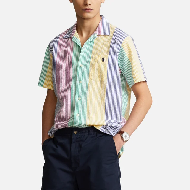 Polo Ralph Lauren Men's Seersucker Striped Short Sleeve Shirt - Blue/Rose Multi