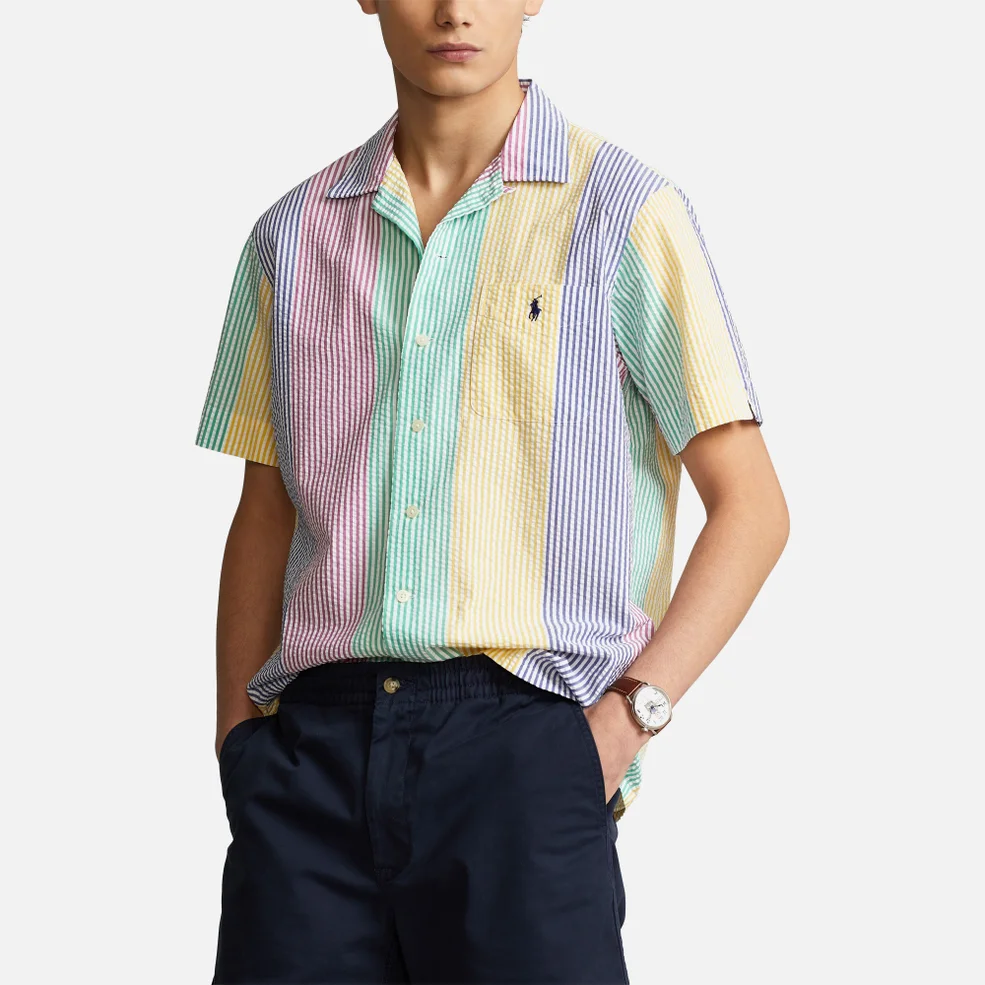 Polo Ralph Lauren Men's Seersucker Striped Short Sleeve Shirt - Blue/Rose Multi Image 1