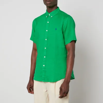 Polo Ralph Lauren Men's Slim Fit Linen Short Sleeved Shirt - Golf Green