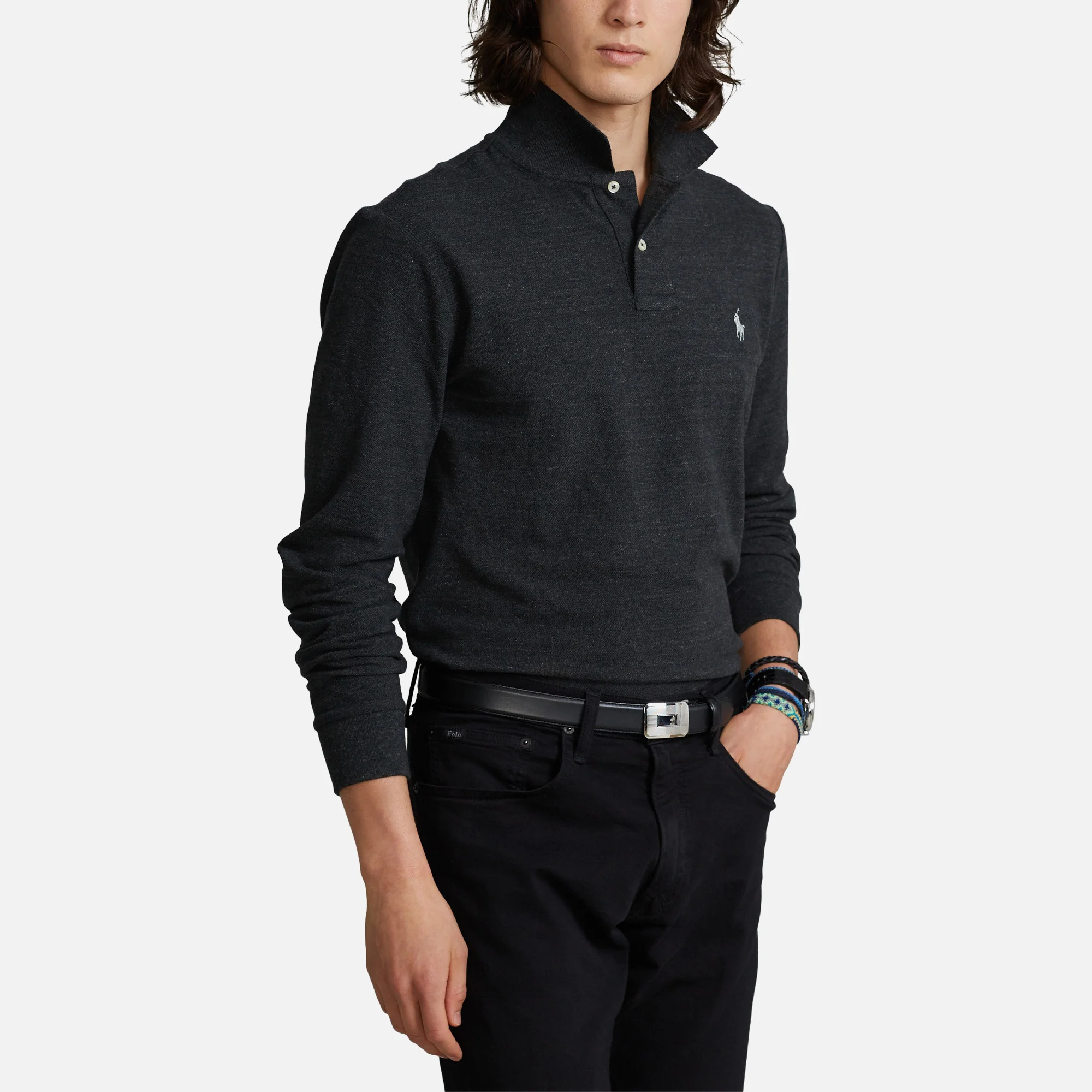 Polo Ralph Lauren Men's Custom Slim Fit Mesh Polo Shirt - Black Marl Heather Image 1