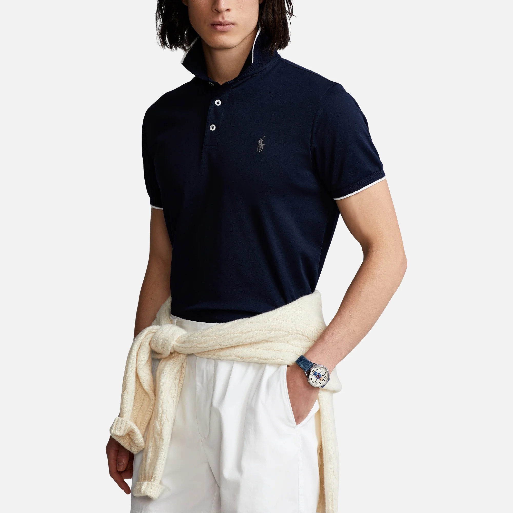 Polo Ralph Lauren Men's Custom Slim Fit Birdseye Polo Shirt - Aviator Navy Image 1