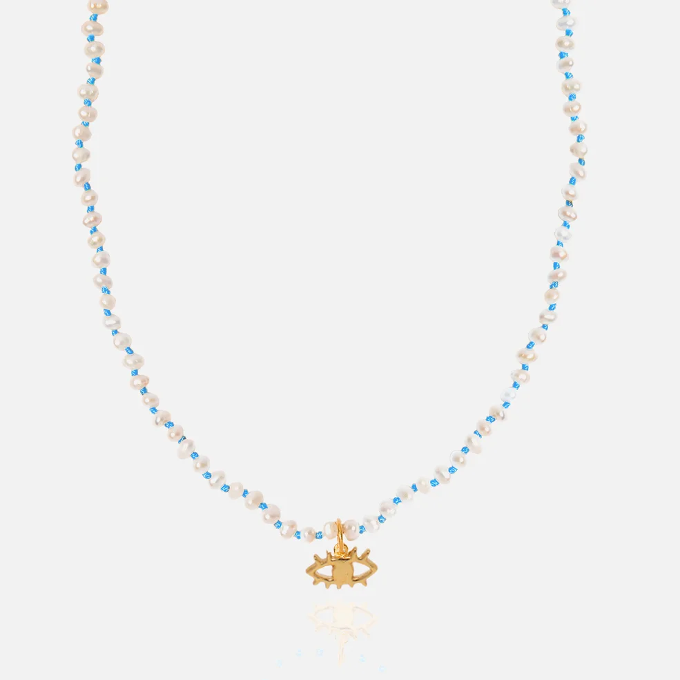 Hermina Athens Women's Wizard of Pearls Knotted Eye Necklace - Gold/Turquoise Image 1