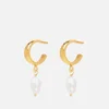 Hermina Athens Women's Pearl Drop Mini Hoop Earrings - Gold - Image 1