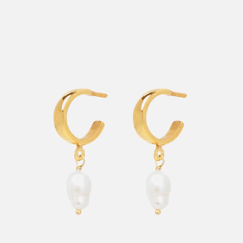 Hermina Athens Women's Pearl Drop Mini Hoop Earrings - Gold Image 1