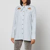 Ganni Cutout Striped Organic Cotton-Poplin Shirt - Image 1