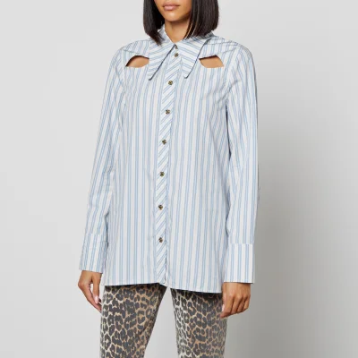 Ganni Cutout Striped Organic Cotton-Poplin Shirt