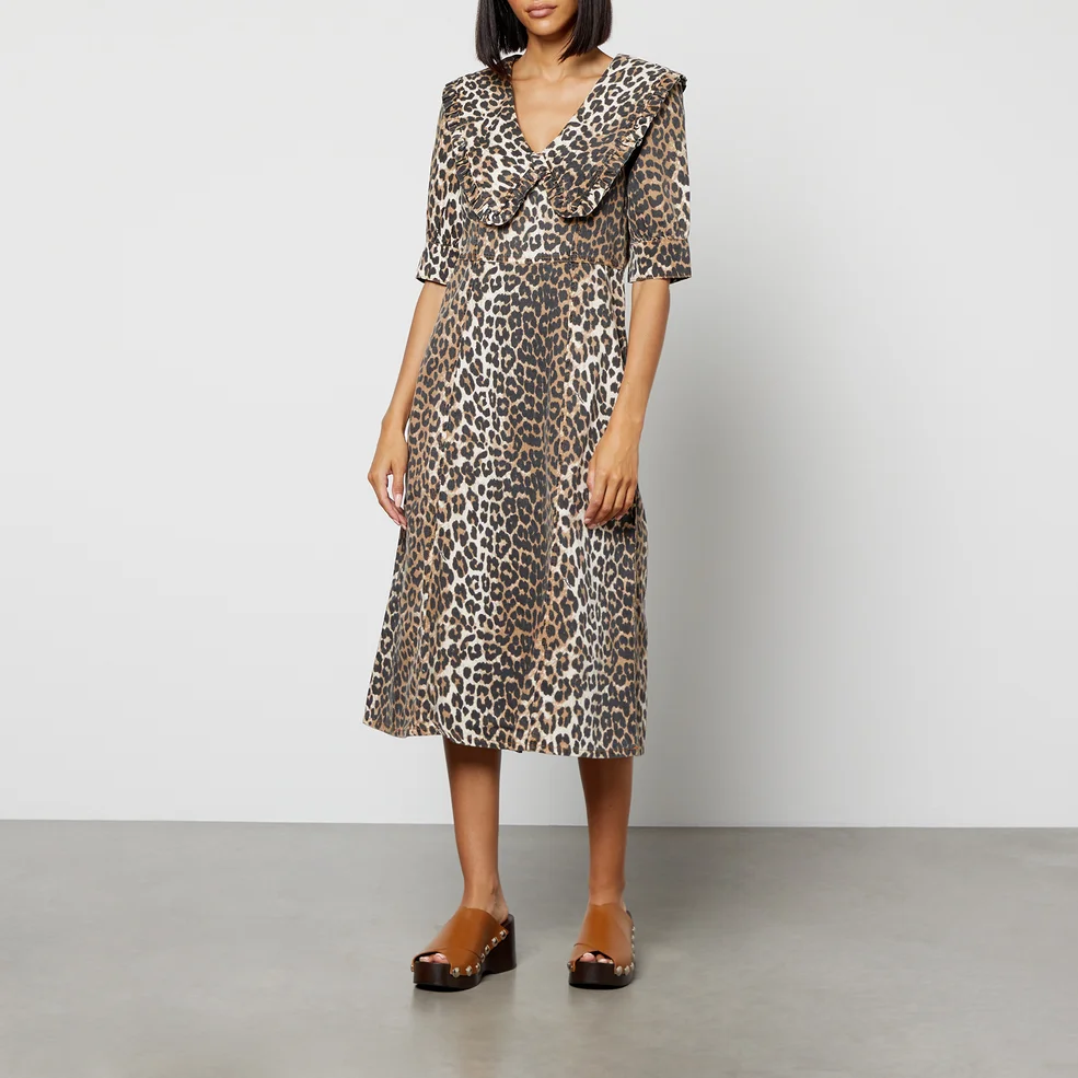 Ganni Leopard Cotton and Lyocell-Blend Denim Dress Image 1