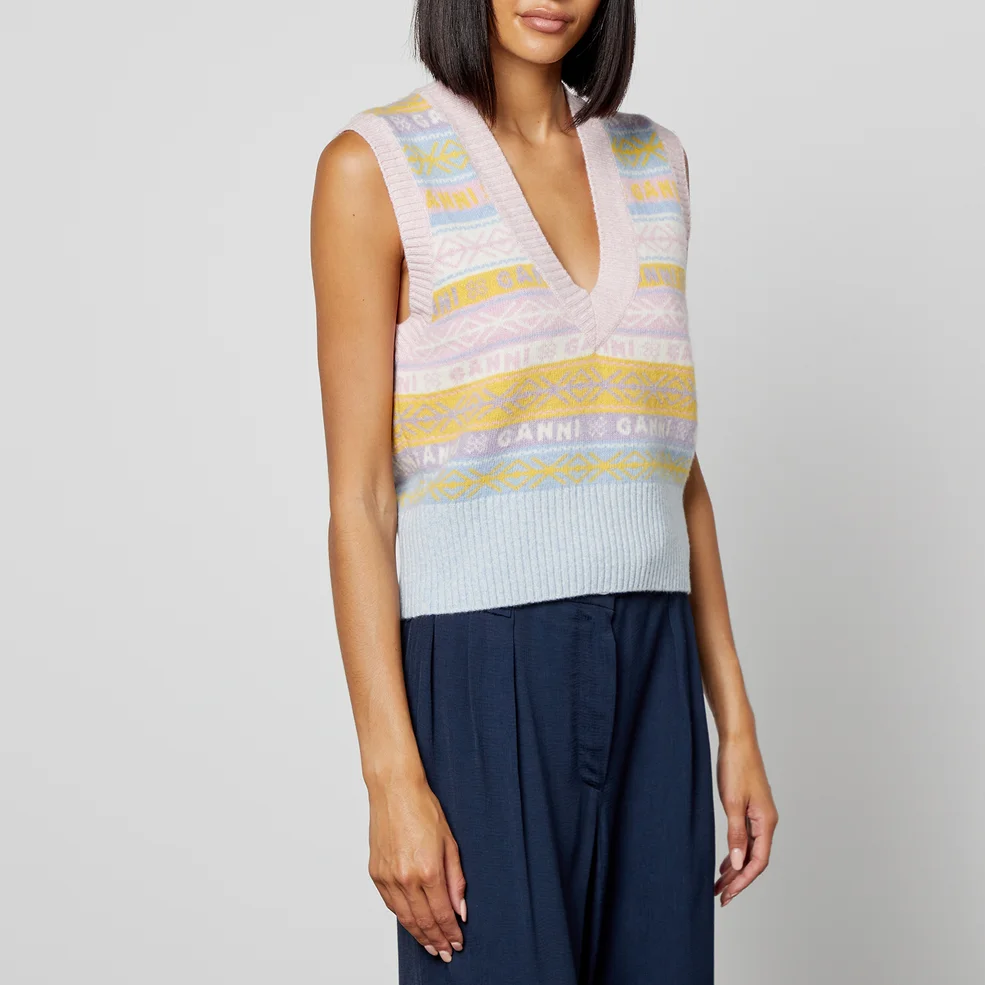 Ganni Stripe Intarsia Wool-Blend Knitted Vest Image 1