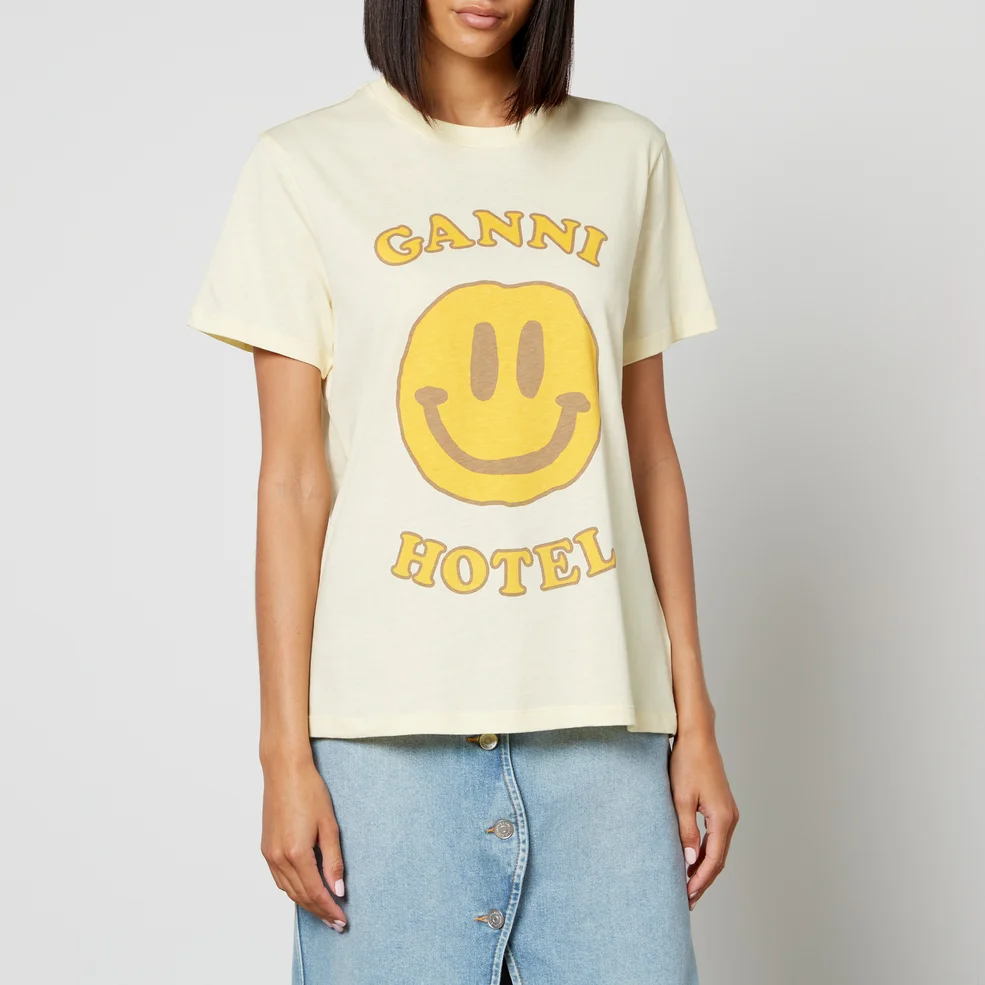 Ganni Printed Organic Cotton-Jersey T-Shirt Image 1