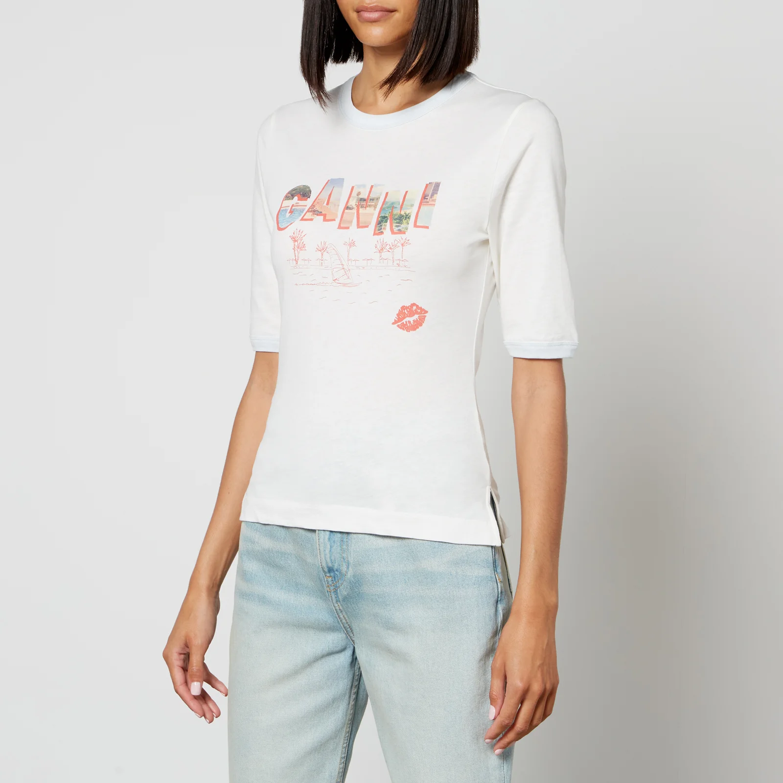 Ganni Printed Organic Cotton-Jersey T-Shirt Image 1