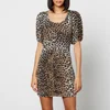 Ganni Leopard-Print Recycled Stretch-Mesh Mini Dress - Image 1
