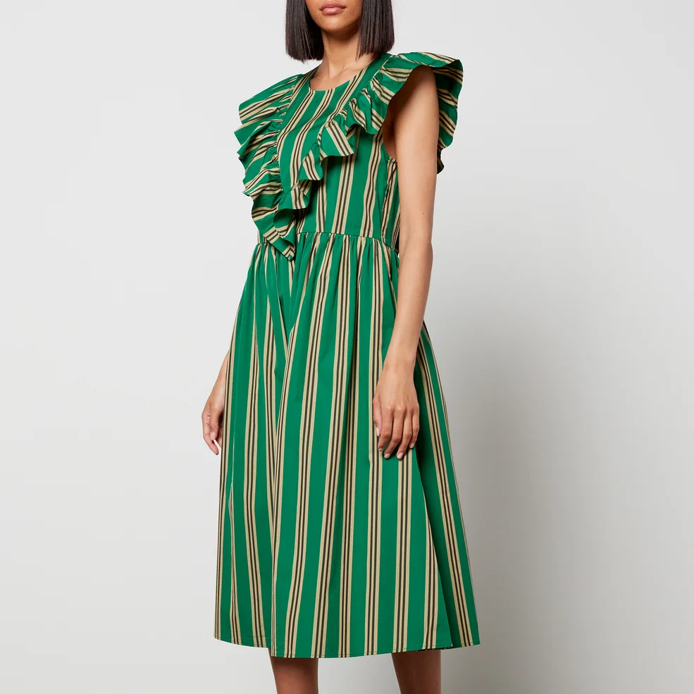Baum Und Pferdgarten Women's Alisa Midi Dress - Green Stripe Image 1