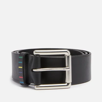 PS Paul Smith Men's Stripe Detail Leather Belt - Black