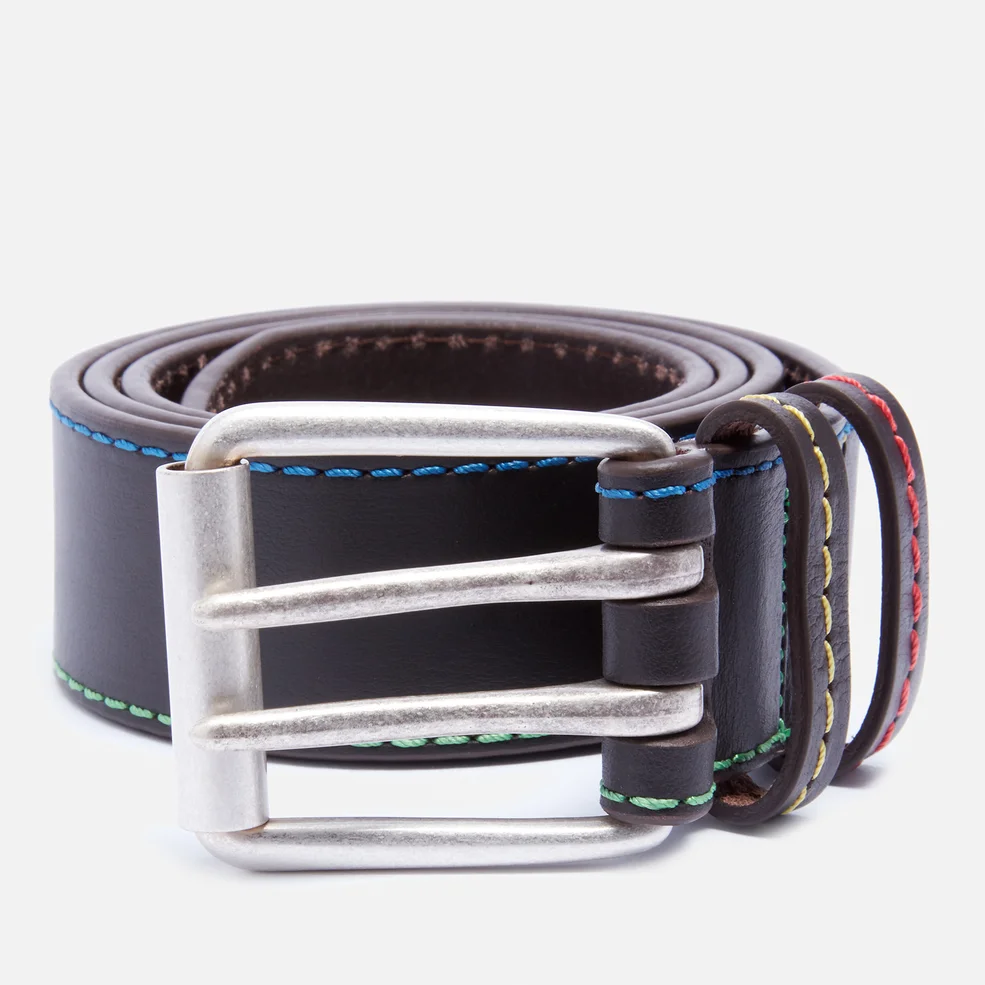 PS Paul Smith Men's Stitch Detail Classic Leather Belt - Chocolate Brown Image 1