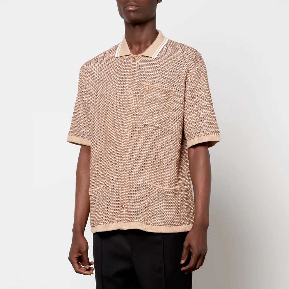 Fred Perry Men's Two Colour Texture Knit Short Sleeve Shirt - Ecru Image 1