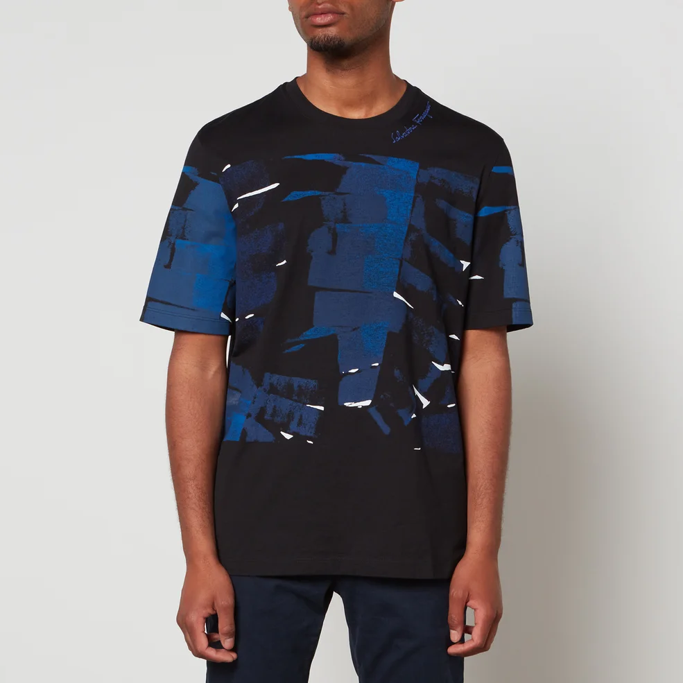 Ferragamo Men's Printed Palm T-Shirt - Bleached Denim Blue Image 1