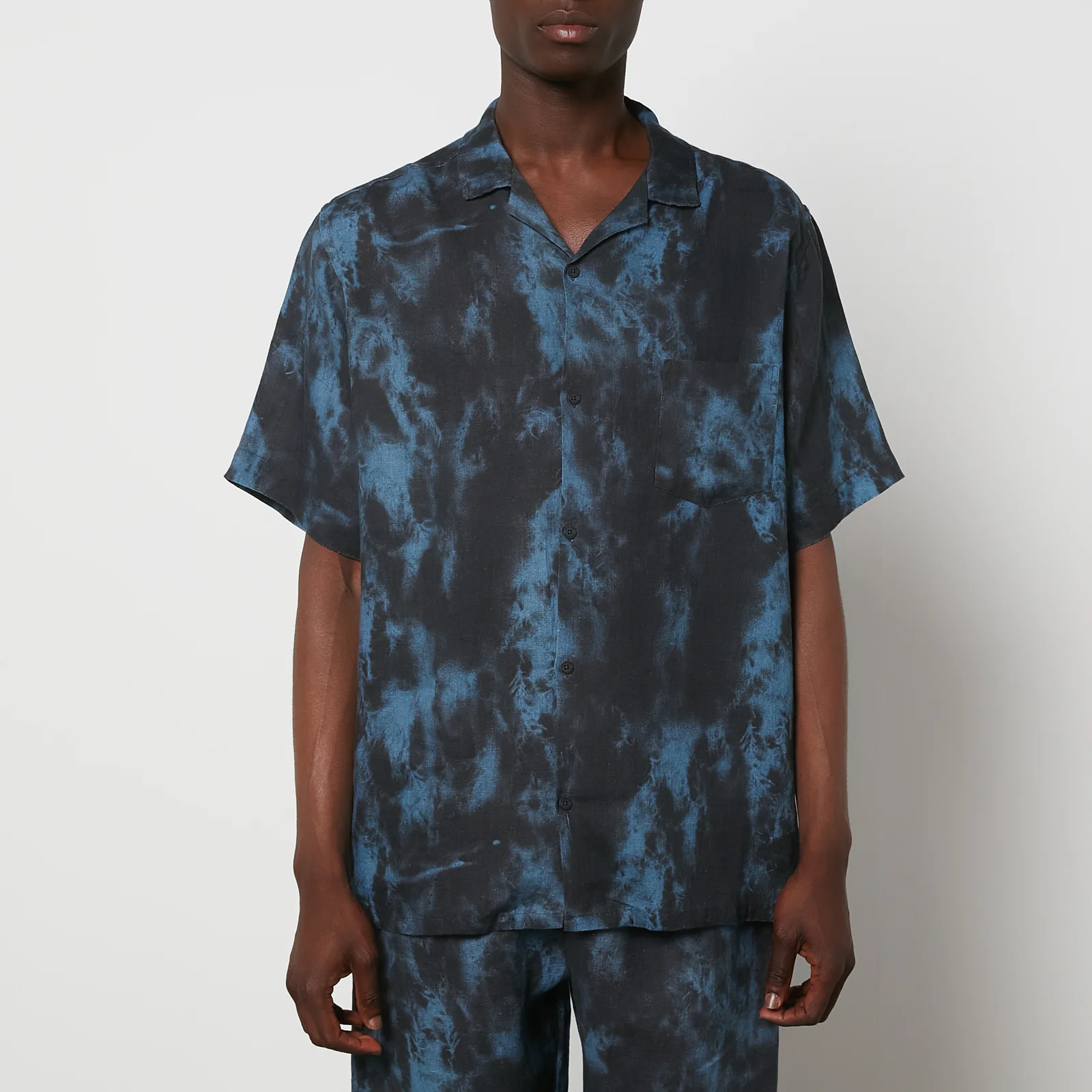 Desmond & Dempsey Men's Summer Dusk Cuban Pyjama Short Sleeve Shirt - Navy Image 1