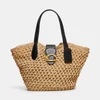 Coach Women's Small Popcorn Texture Paper Straw Tote Bag - Natural/Black - Image 1