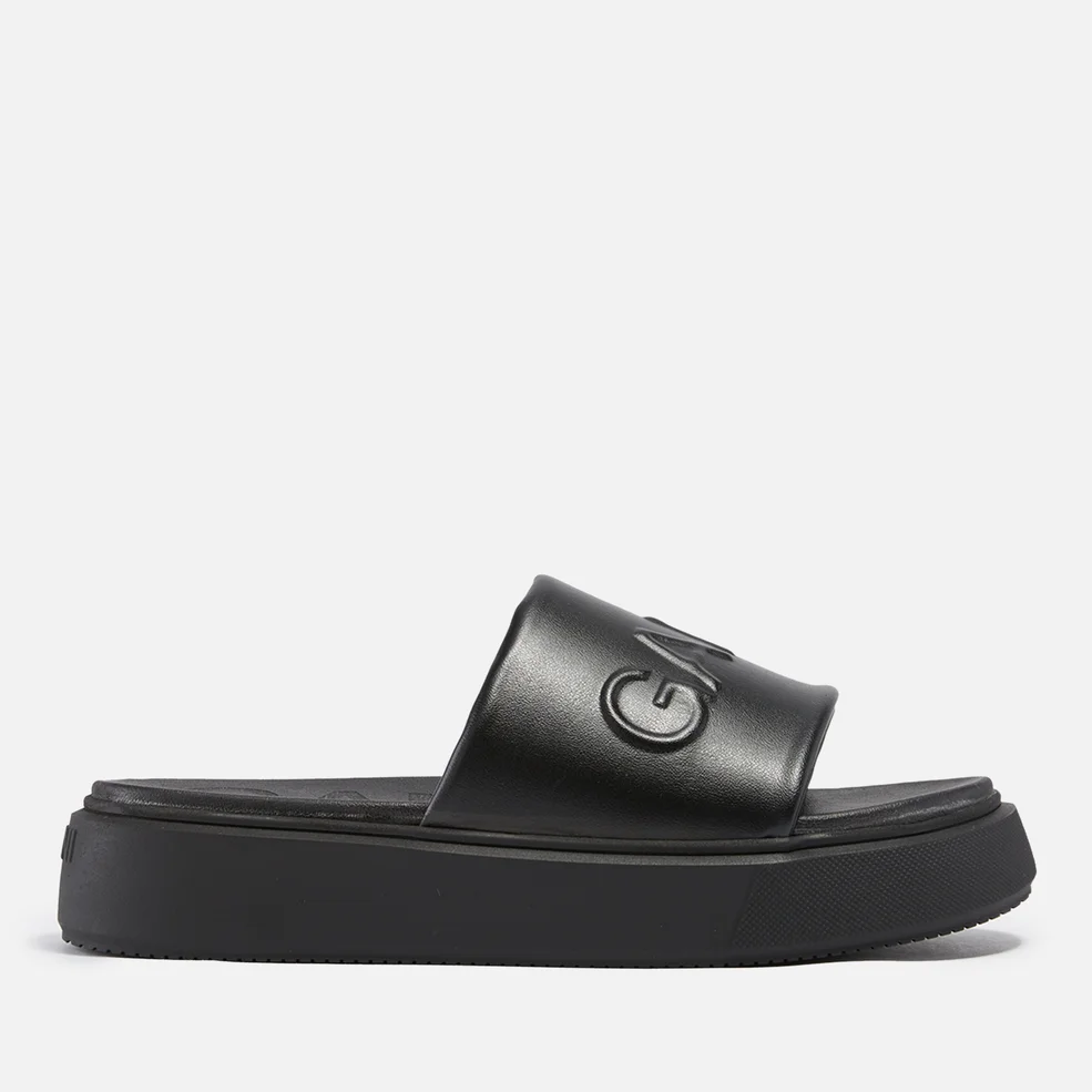 Ganni Logo-Debossed Vegan Leather Flatform Slide Sandals Image 1