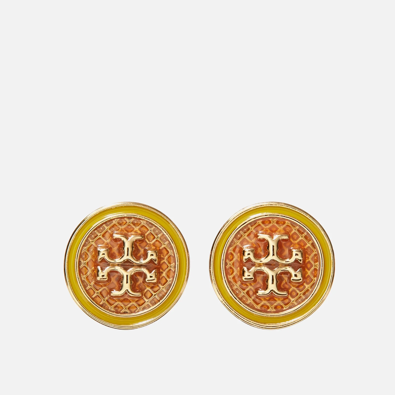 Tory Burch Women's Kira Guilloche Circle-Stud Earring - Tory Gold/Burnt Orange/Goldfinch Image 1