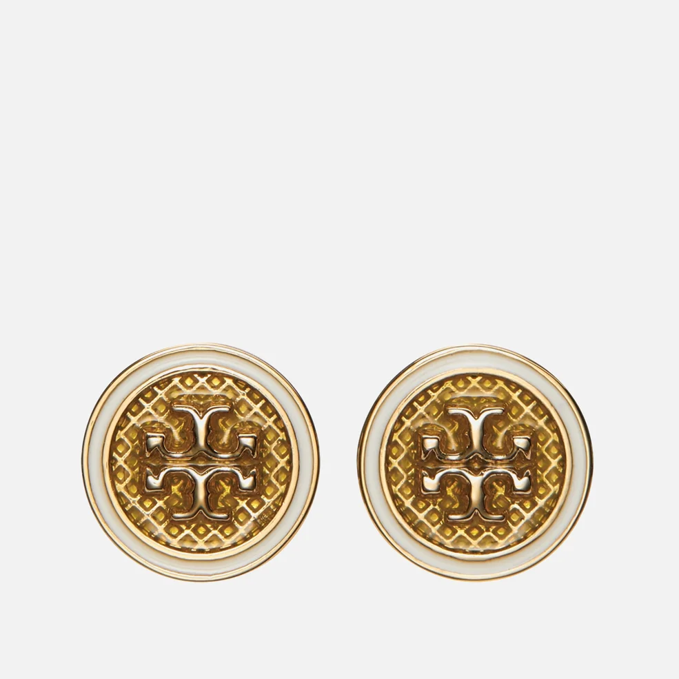 Tory Burch Women's Kira Guilloche Circle-Stud Earring - Tory Gold/Yellow/New Ivory Code Image 1