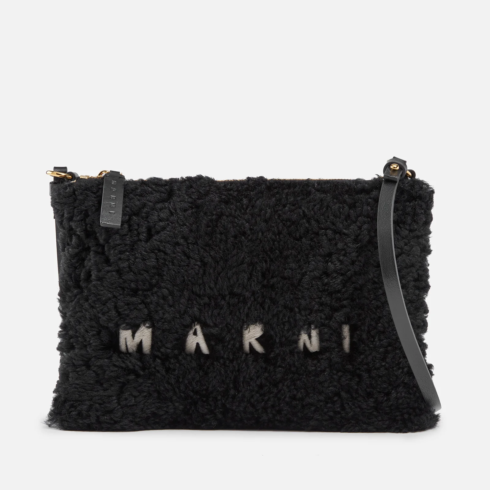 Marni Embroidered Shearling and Leather Shoulder Bag Image 1