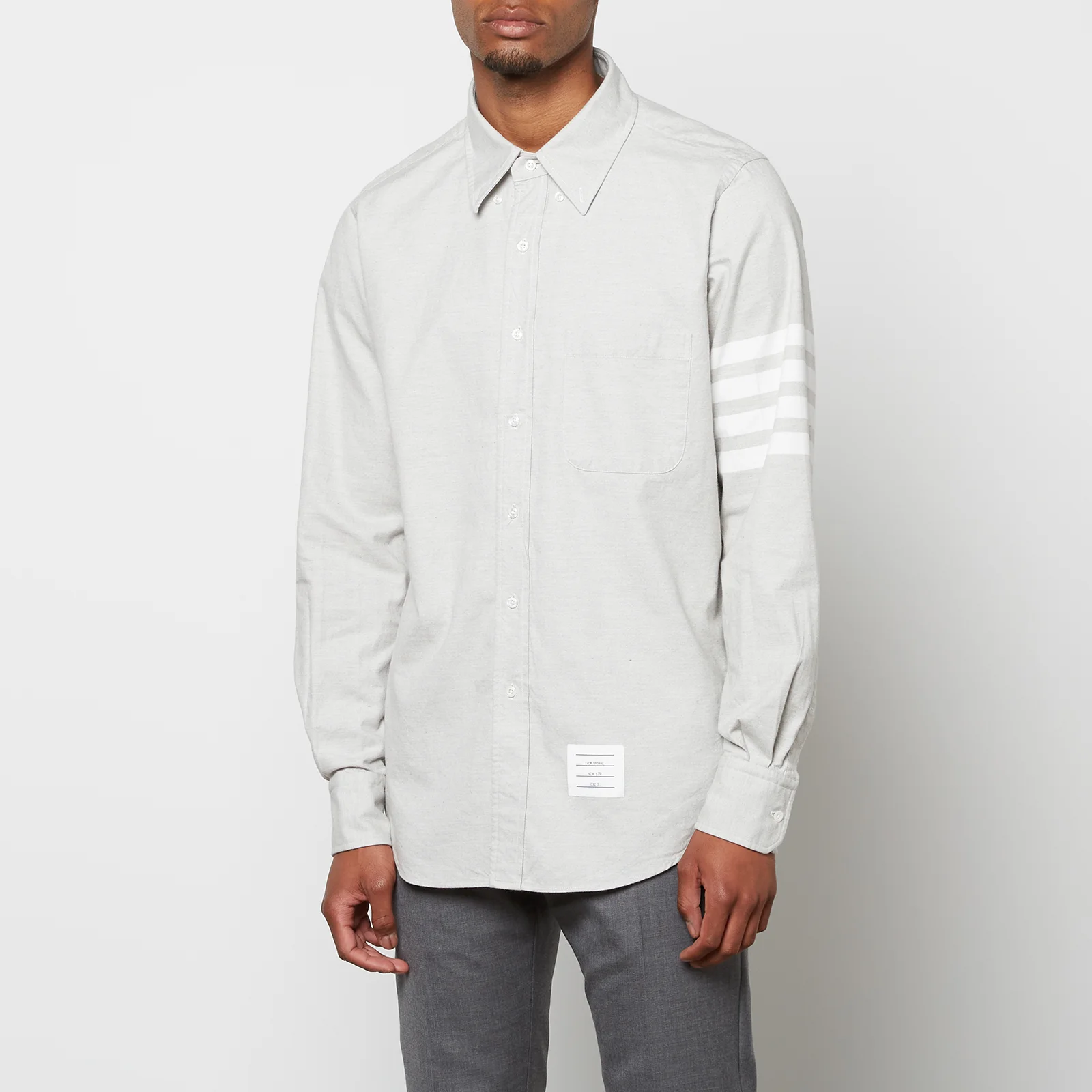 Thom Browne Men's 4-Bar Straight Fit Flannel Shirt - Medium Grey Image 1