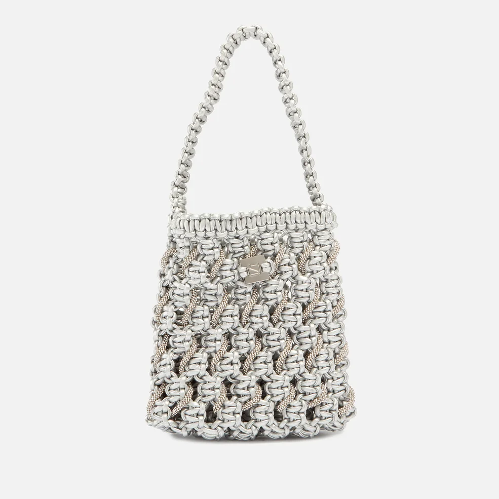 Yuzefi Small Woven Crystal-Embellished Vegan Leather Tote Bag Image 1