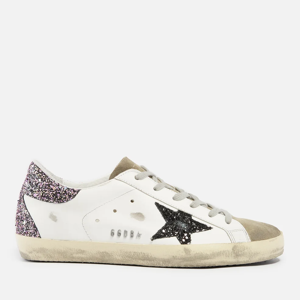 Golden Goose Superstar Glittered Distressed Leather and Suede Trainers Image 1