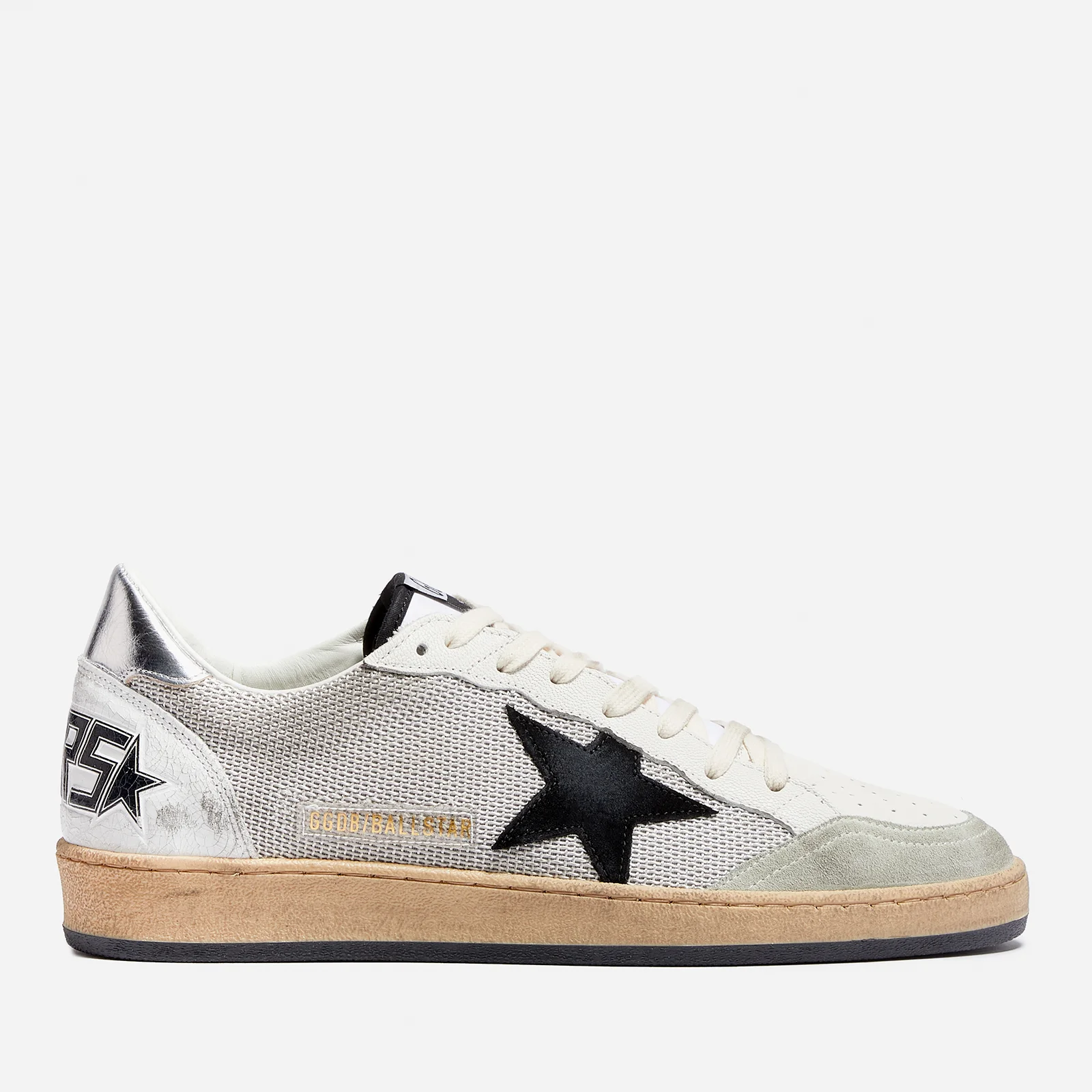 Golden Goose Ball Star Distressed Leather and Canvas Trainers Image 1