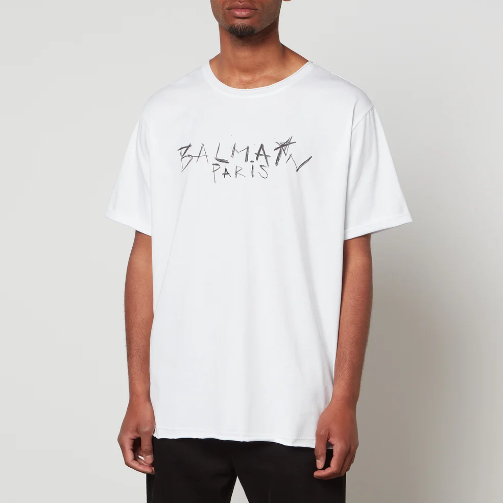 Balmain Men's Written Script T-Shirt - White Image 1