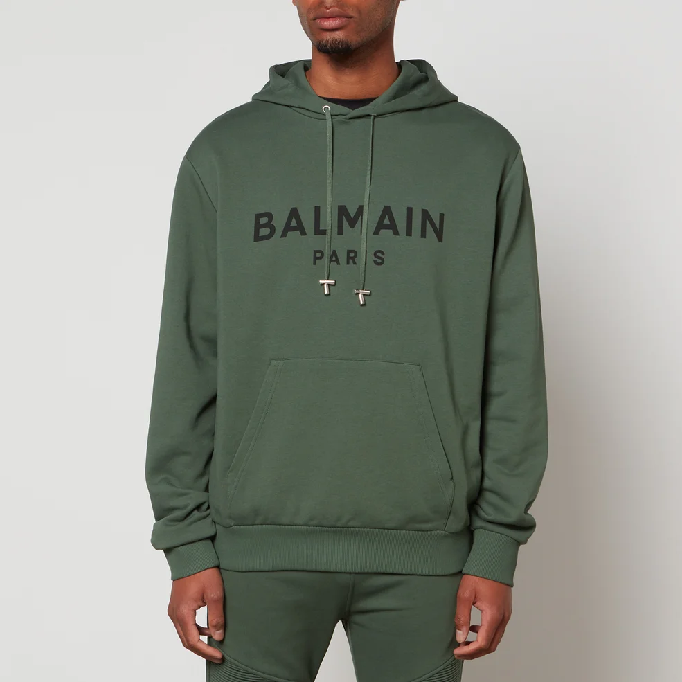Balmain Men's Printed Hoodie - Green/Black Image 1