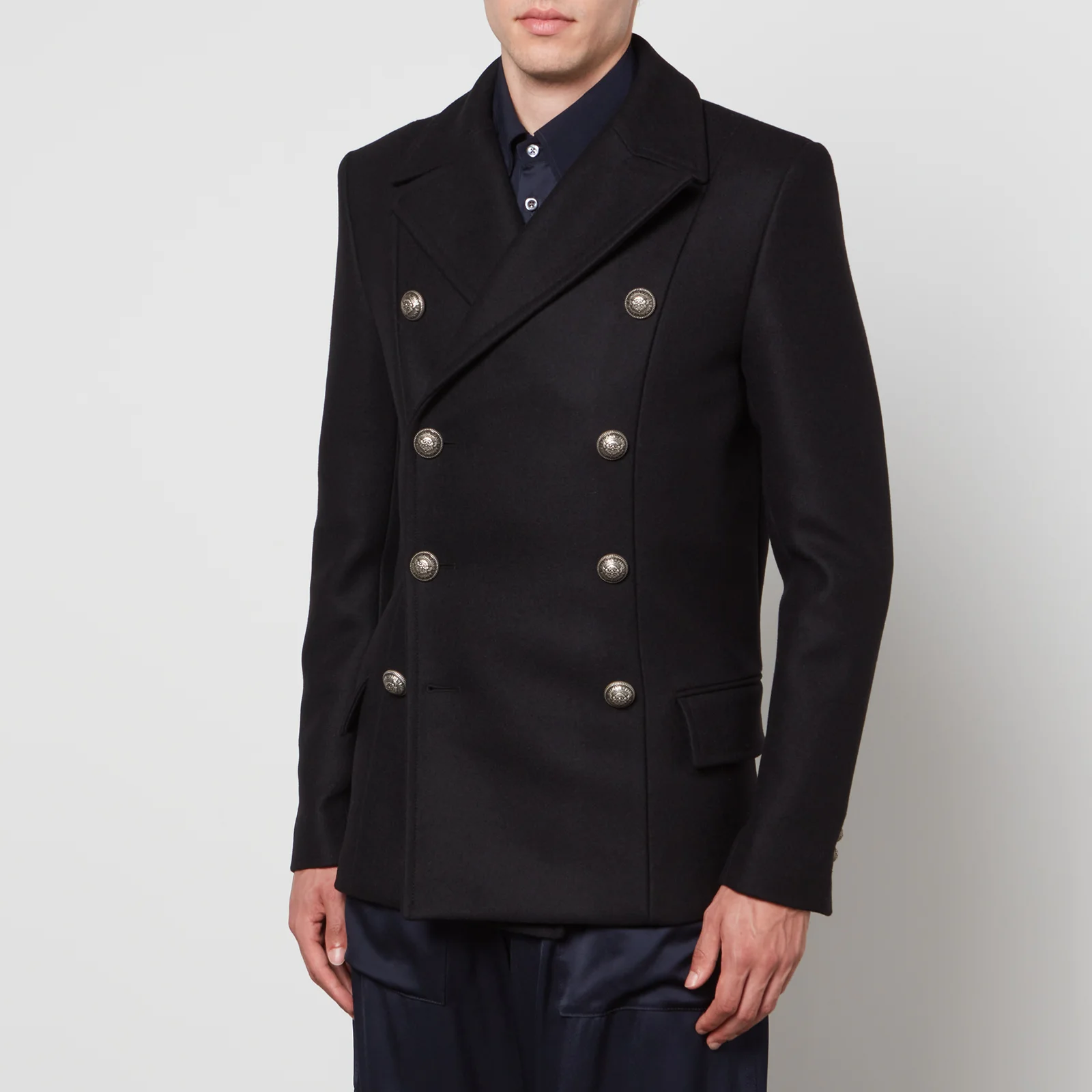 Balmain Double-Breasted Wool-Blend Peacoat Image 1
