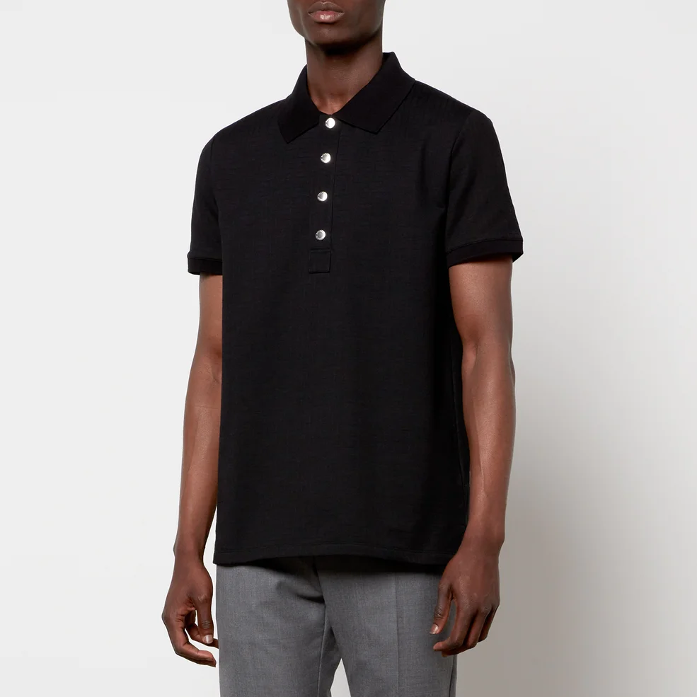 Balmain Men's Monogram Cotton Pique Polo Shirt - Black Image 1