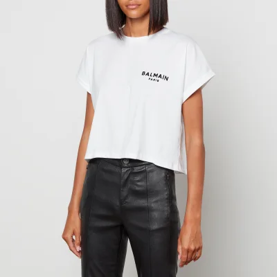 Balmain Women's Ss Balmain Flock Detail Crop T-Shirt - White/Black