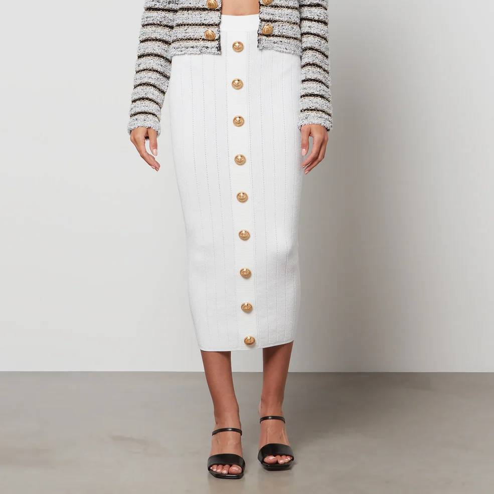 Balmain Women's Buttoned Knit Midi Skirt - White Image 1